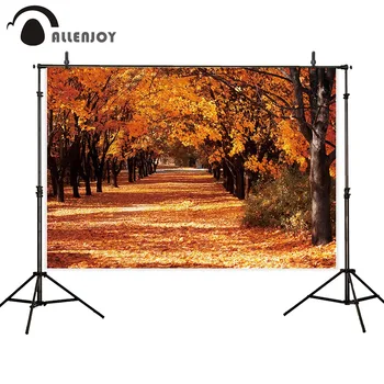 

Allenjoy photographic backgrounds golden trees leaf road nature autumn scenery for photography studio backdrop photophone