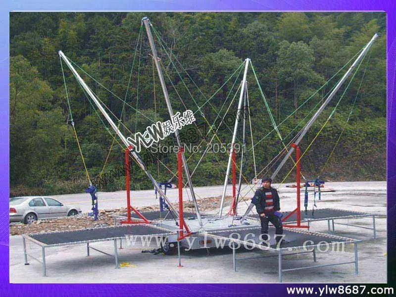 4 в 1 мобильных банджи-trampoline, двигатель работает банджи, развлечений банджи батуты для парки