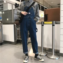 Джинсовые комбинезоны весна корейские женские свободные карманы старение Высокая талия прямые брюки длинные брюки прилив брюки карго