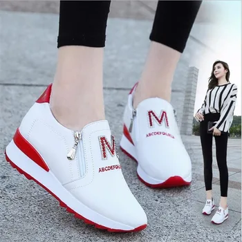 

Women Breathable Mesh Lace Up Casual Platforms Shoes Height Increasing Rocking Shoes Sports Wedge Sneakers