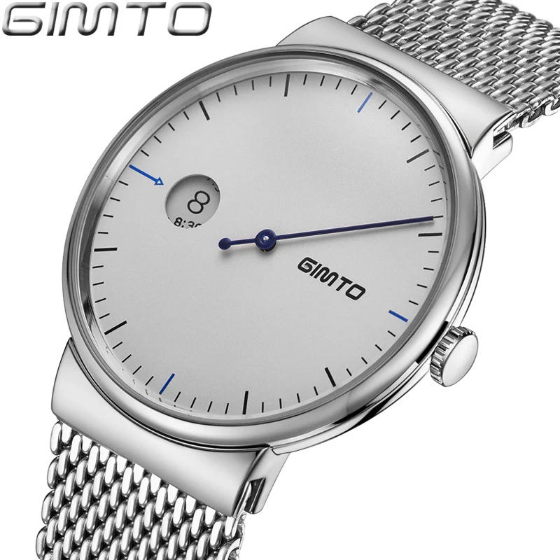 

GIMTO Creative Watch Men Silver Luxury Sport Men Watches Waterproof Business Quartz Wristwatches Steel Hand Clock Relojes Hombre