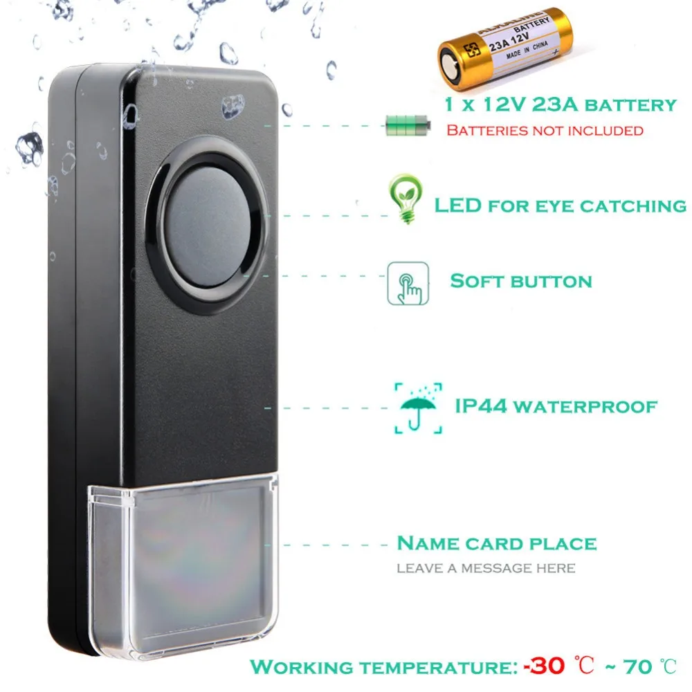 SMATRUL New Waterproof Wireless Doorbell EU Plug 300M Remote smart Door Bell Chime ring Slim 1 2 button 1 2 3 receiver no battery Deaf Gorgeous lighting 6