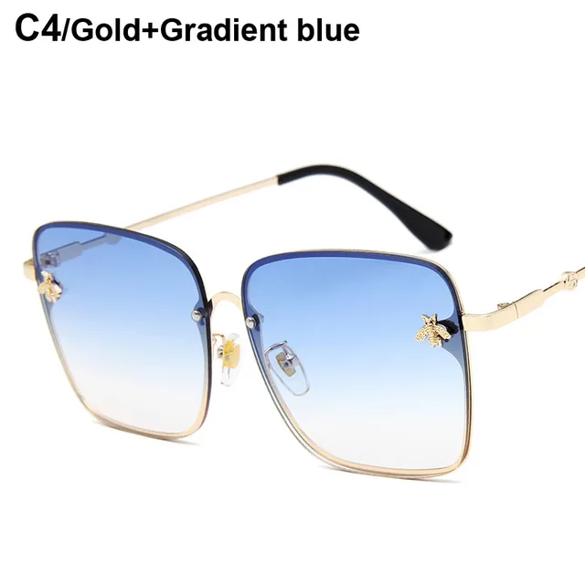 Women Sunglasses Brand Designer Square Metal Eyewear Honey Bee 