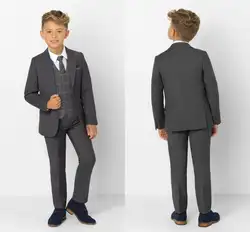 Темно-серые детские костюмы с острым отворотом, модный детский комплект одежды для мальчиков, официальные, выпускные костюмы, 2019 год
