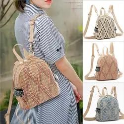 Для женщин плетеная солома туристические рюкзаки для девочек школьные рюкзаки рюкзак сумка-тоут кошелек