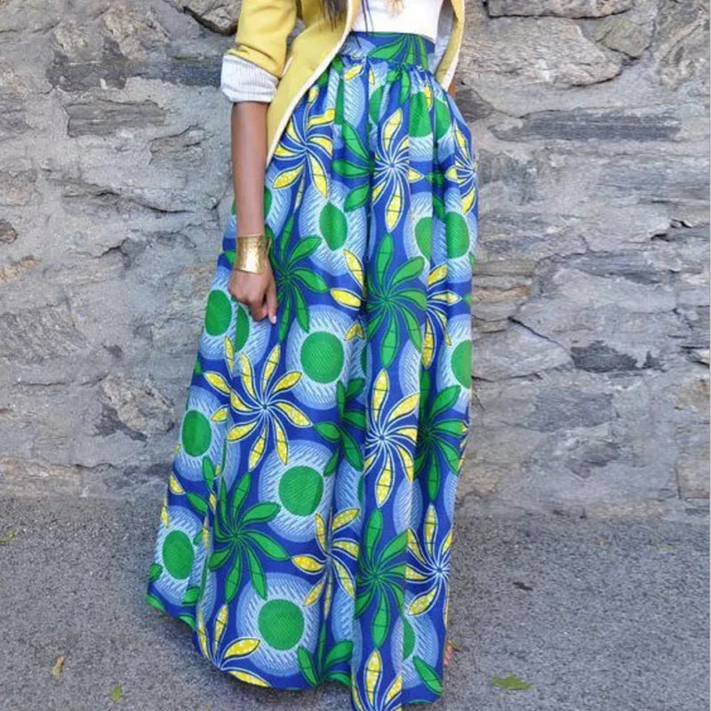Зимняя женская модная африканская Дашики с принтом, длинная Макси-юбка с завышенной талией, повседневные юбки с цветочным принтом, Анкара - Цвет: 13