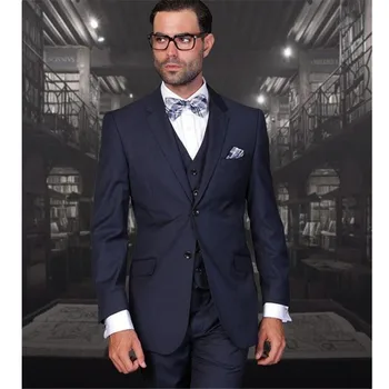 

Navy Blue Men's Wedding Suits Groom Tuxedos Formal Bridegroom Business Party suit Two Buttons (Jacket+Pants+vest)