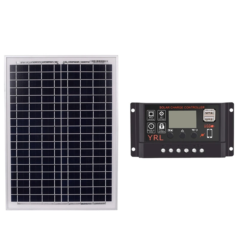 

Black 18V20W Solar Panels + 40/50/60A 12V/24V Solar Controller With Usb Interface Battery Travel Power Supply 60A