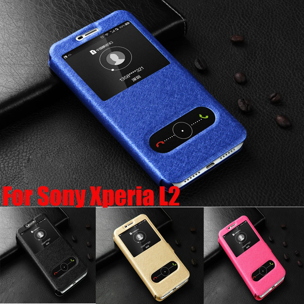 

For Sony Xperia L2 Case Sony L2 Case 5.5 inch Quick Answer Window View Leather Case For Sony Xperia L2 H3311 H3321 H4311 H4331