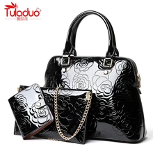 High Quality Patent Leather Women Handbags Luxury Floral 3 Sets Ladies Composite Bag Fashion Shell Bags