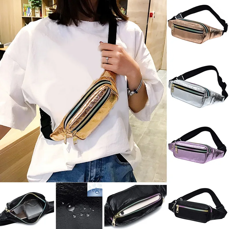 Women Holographic Women Travel Waist Raves Hip Belt Bag for Beach Party New