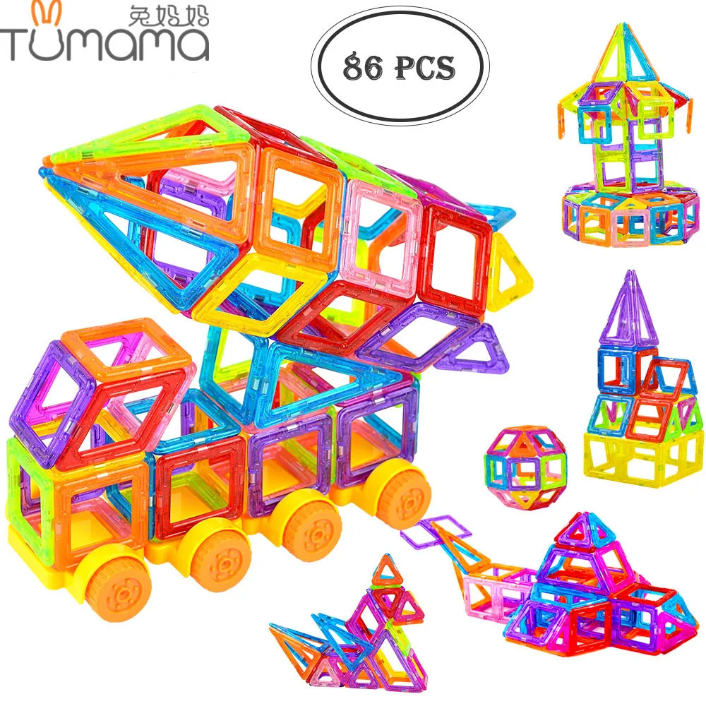 Tumama 86pcs 3D Magnetic Blocks Building Mini Size Educational Toys Plastic Enlighten Kids DIY Bricks Designer Construction Set