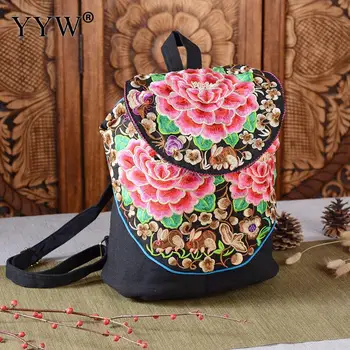 

YYW 2018 Canvas Casual Backpack Fantasies For Womens Flower Large Capacity Backpack Vintage Black Woman Backpack Drawstring Bags