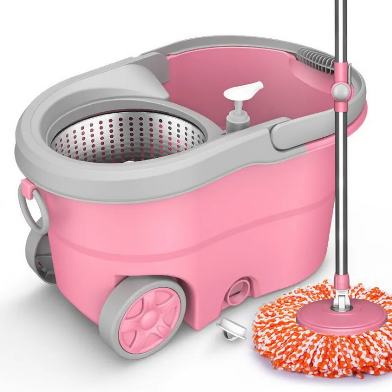 

Spin Mop Bucket Portable Magic Double Drive Stainless Steel Hand Pressure Rotating with Head Household Floor Cleaning Set