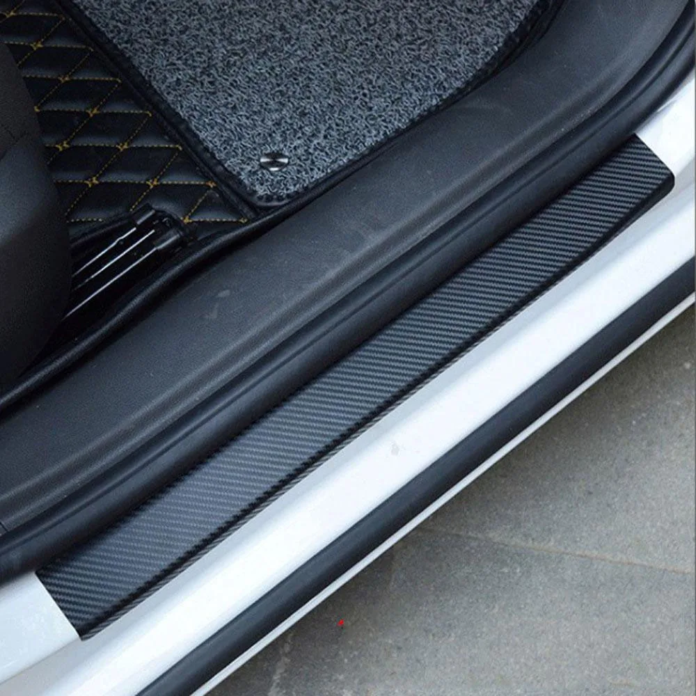 4PCS Car Accessories 7D Carbon Fiber Door Sill Scuff Protector Stickers Trim