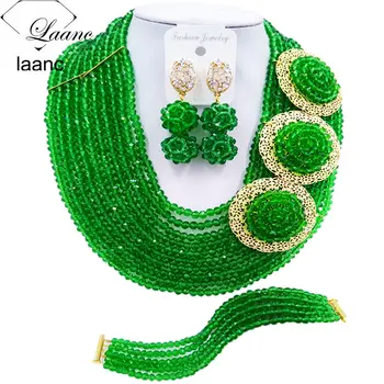 

Brand Laanc Green Crystal Beads African Jewelry Set Necklace and Earrings Bridal Wedding Jewelry Sets 10R3H008