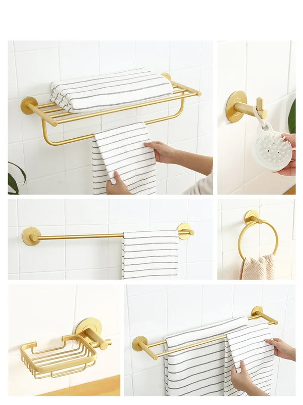

Bathroom Accessories Space Aluminum Towel Paper Holder Gold Brushed Shower Shelf Wall Mounted Toothbrush Holder Metal