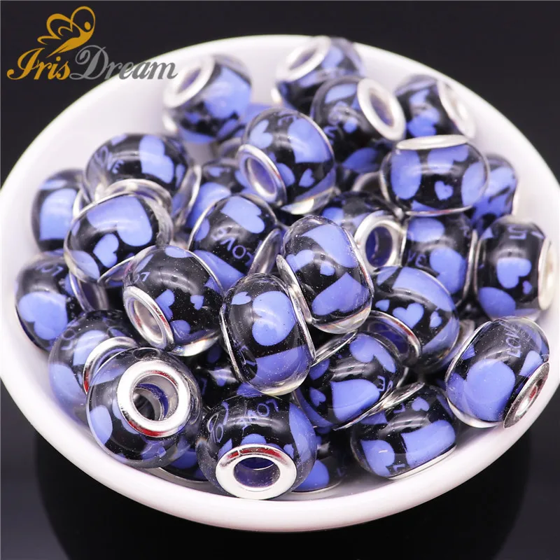 

10Pcs Love Heart Rondelle Spacer Glass Beads Fit For European Pandora Charms Bracelet Bangle Chain Necklace for Jewelry Making
