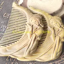 100 шт/партия Быстрая Ретро Роскошный одиночный резной зеленый гребень из сандалового дерева Деревянный расчески на ручке Профессиональный для леди