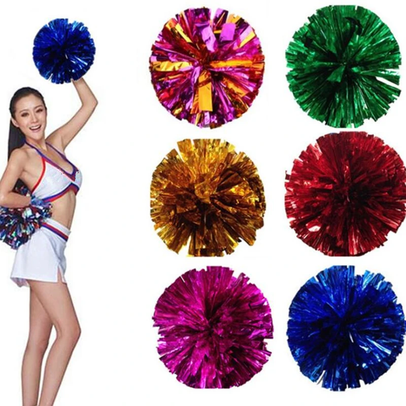 Pack of 2 Dance Team Bstgifts 14 Cheerleading Pompoms Metallic Foil /& Plastic Ring Pom Poms for Cheer