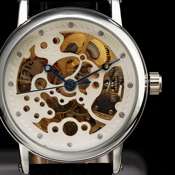 

Winner Retro Vintage Series Blue Hand Black Leather Band Designer Luxury Watch Montre Homme Erkek Saat Mechanical Skeleton Watch
