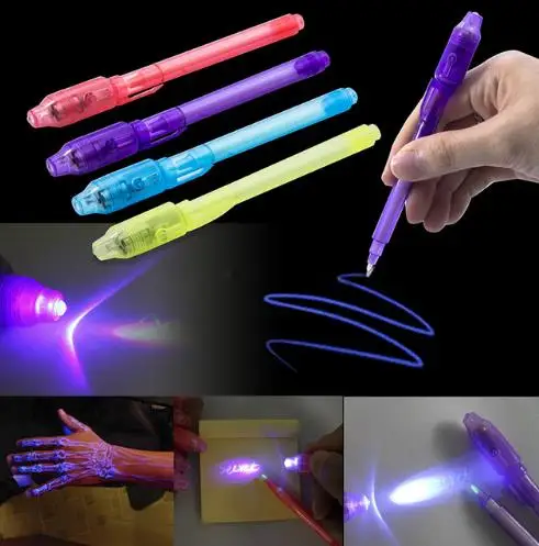 50piece/lot ,Invisible Ink Pen UV Black Light Combo,2 in 1 Invisible Ink Pen Creative Invisible