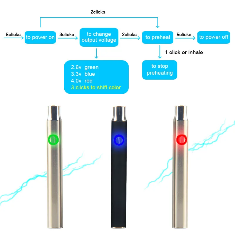 1pcs 510 thread LO Adjust voltage preheat battery 350mah vape pen e cig