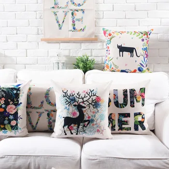 

Nordic Flower Anadem Letters of Alphabet Sofa Bench Decorative Throw Pillow Case Cotton Dark Blue Floral Garland Cushion Cover