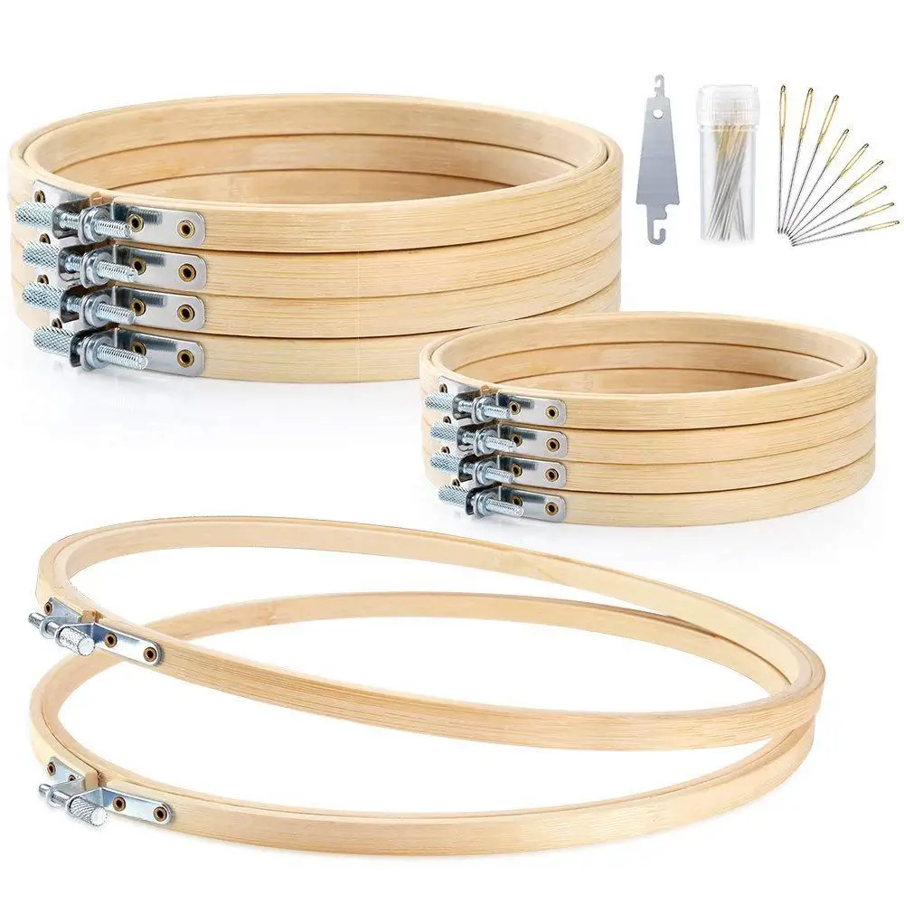 

NOCM 10 Pieces 3 Sizes Embroidery Hoop Set Bamboo Circle Cross Stitch Hoop Ring (4.2 inch, 6.2 inch, 8 inch)