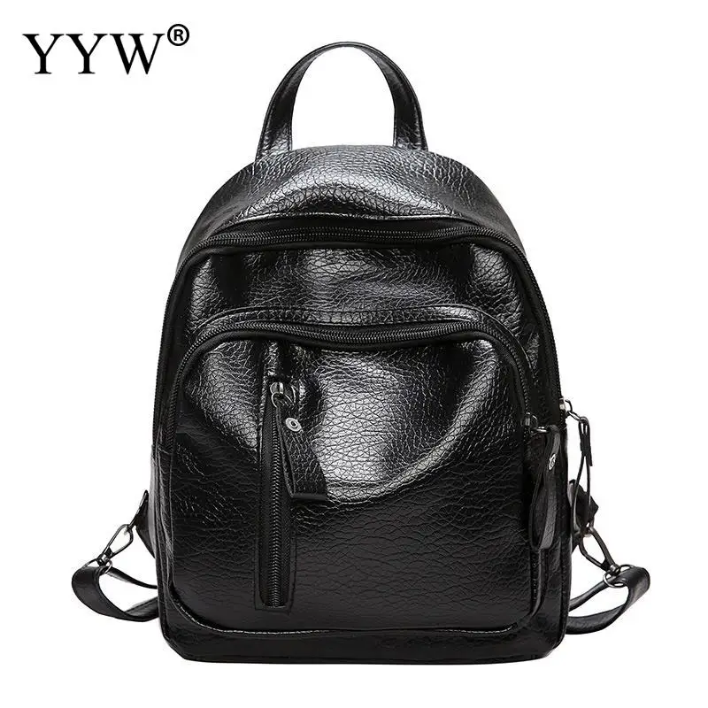 

High Quality Pu Leather Women Backpack Dull Polish Fashion Solid School Bags For Teenager Girls Casual Women Black Rucksack