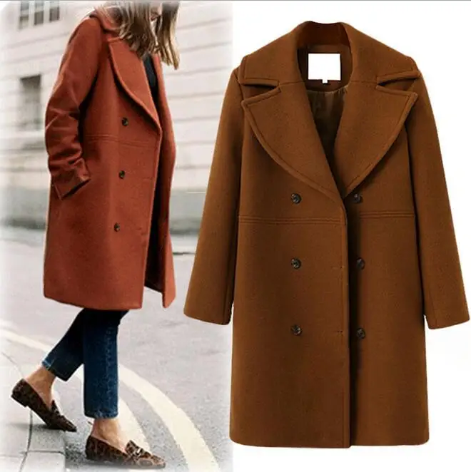 RICHARDROGER Autumn Winter 2018 fashion women wool coat double breasted elegant bodycon wool cocoon long coat solid color tops Coats