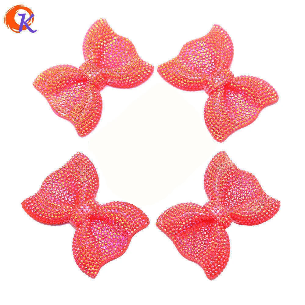 

53x40MM Hot Sale Cordial Design 40Pcs Red Resin Rhinestone Bows For Jewelry Making Necklace Bows CDWB-510003