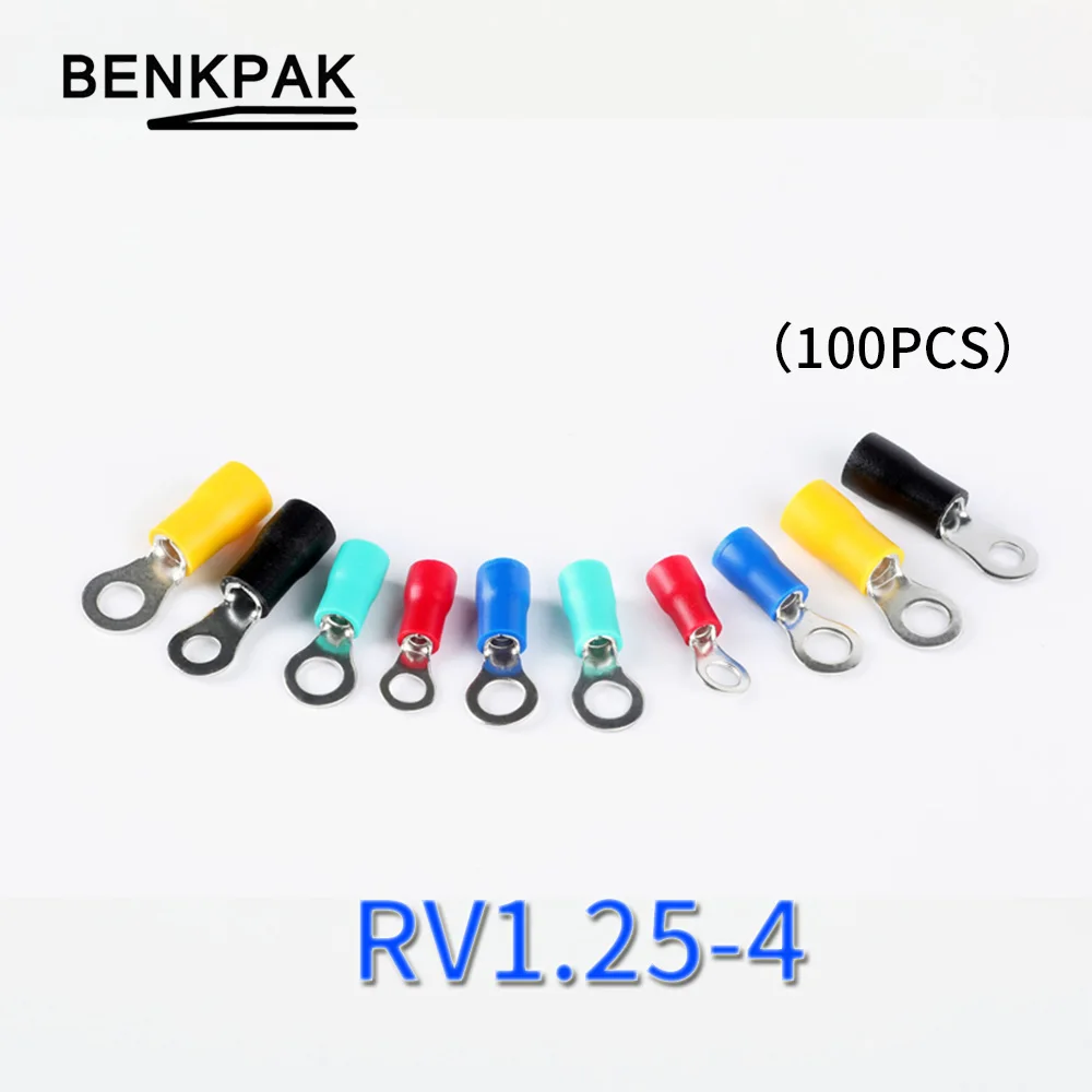 

100PCS/LOT RV1.25-4 Red Ring Insulated Wire Connector Electrical Crimp Terminal RV1.25-4 Cable Wire Connector RV1-4 RV