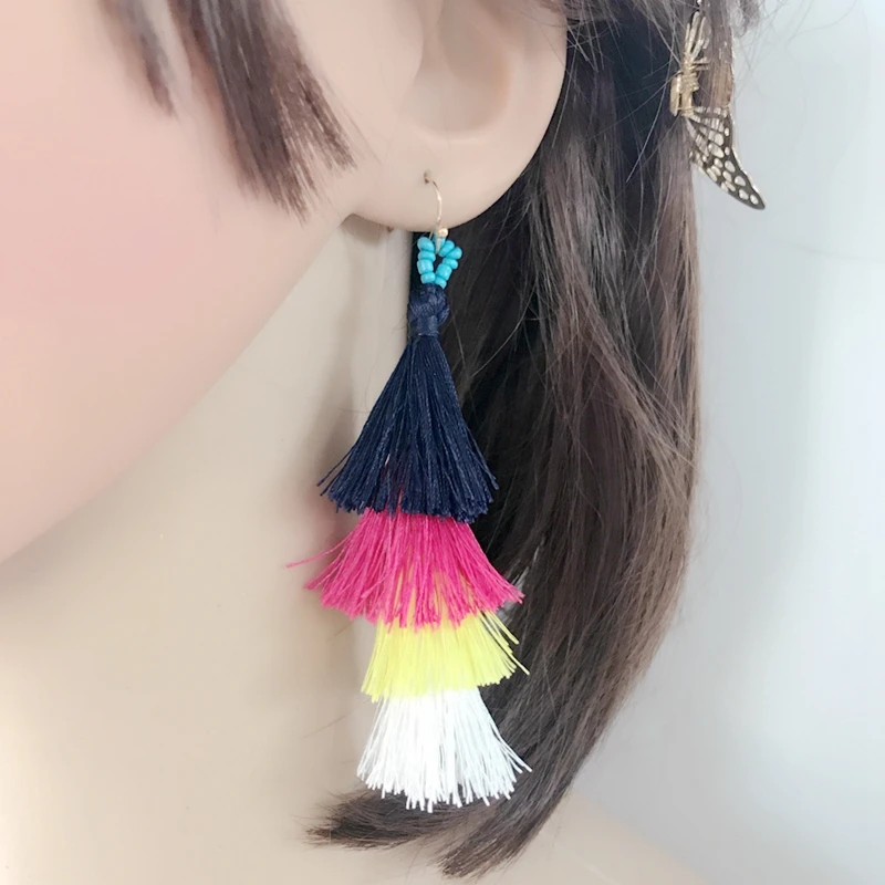 Бохо стиль 4 слоя кисточкой длинные висячие серьги для женщин|dangling earrings for women|long