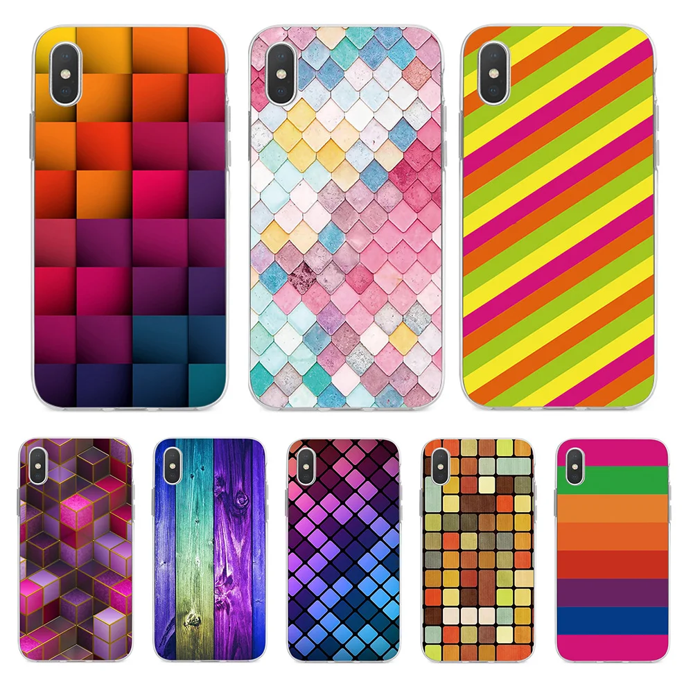 Силиконовый чехол с рисунком цветных квадратов для iPhone 6 6S 7 8 Plus 5 5S SE мягкий X XR XS MAX