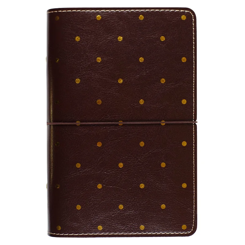 Kawaii кожаный блокнот A5 A6, записная книжка, дневник, портативный дневник, блокнот в горошек, планировщик список дел органайзер, кадерно - Цвет: B dot Brown