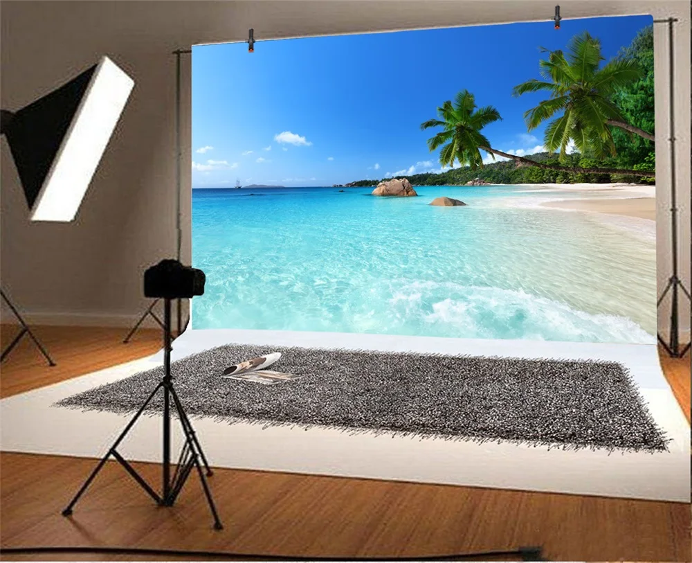 Laeacco Sea Beach Palm Tree Scenic Photographic Backgrounds Customized Photography Backdrops For Photo Studio Laeacco Sea Beach Palm Tree Scenic Photographic Backgrounds Customized Photography Backdrops For Photo Studio