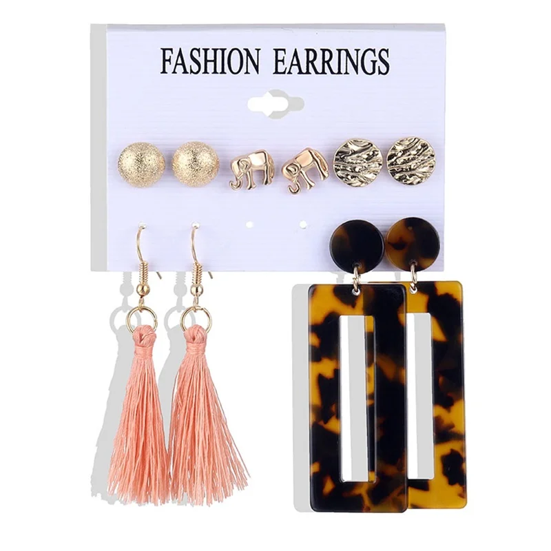 

Newest Acetic Acid Acrylic Leopard Drop Earring for Women Classic Tassel Geometry Rhinestone Earrings Set Fashion Jewelry