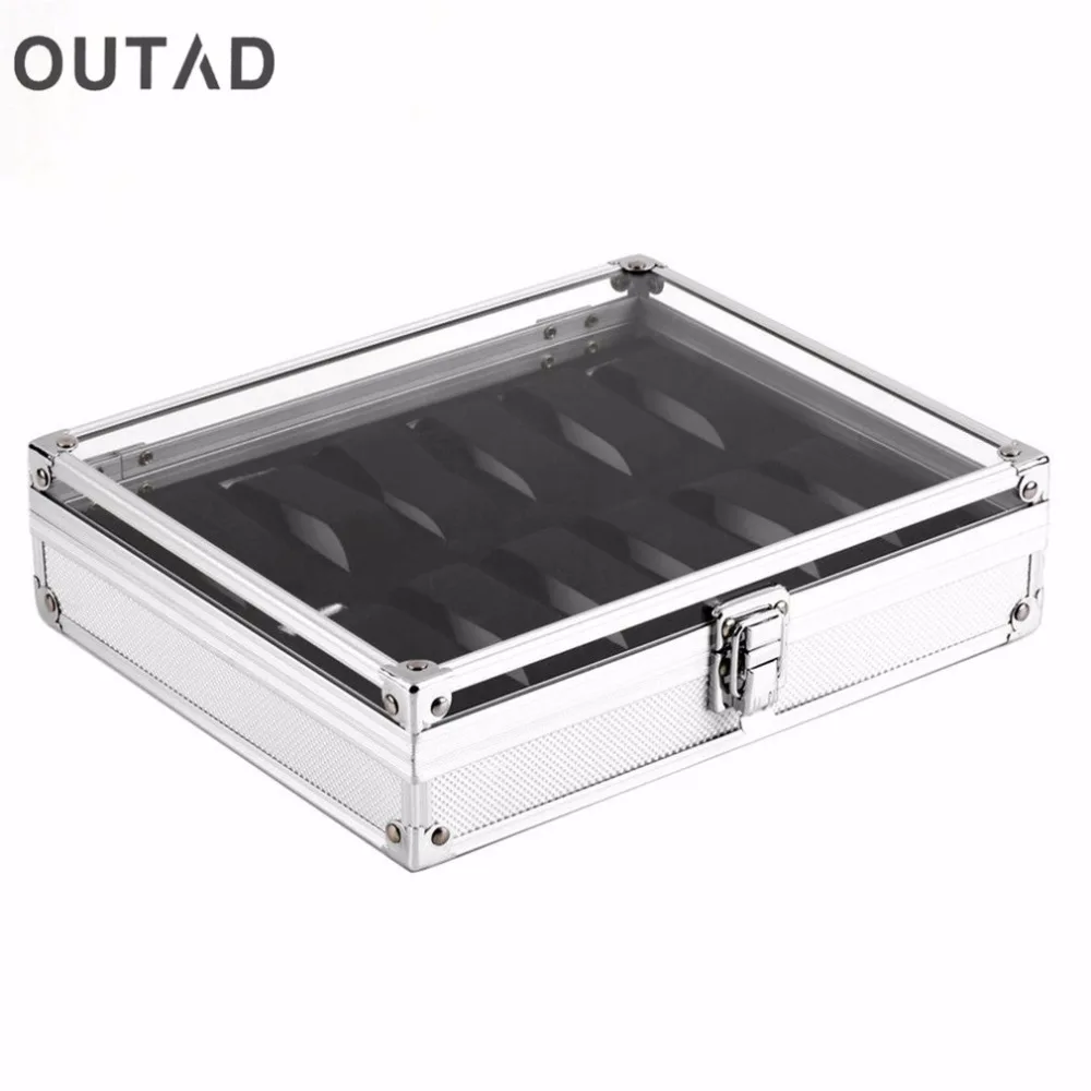 Caixas de Relógios de Jóias Camurça de Alumínio Caixão Grade Slots Display Prata Case Quadrado Dentro Recipiente Titular Organizador Caixa 2020 12