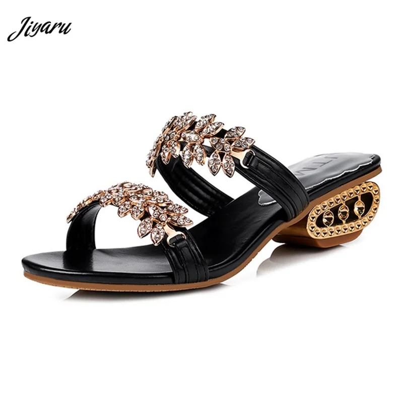 

New 2019 Women's Sandals Shoes Rhinestone Wedges Slides High Heels Women's Slippers Summer Casual Open Toe Slippers Size 34-41