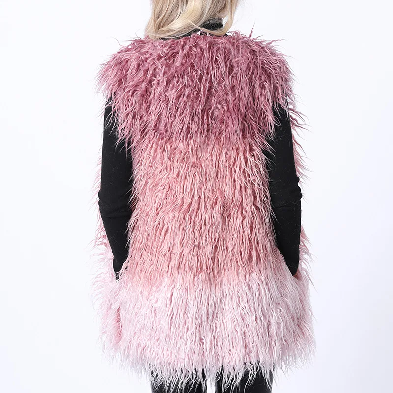 2019 Winter Imitation Fur coat female medium long fox fur grass vest furry coat color stitching fur girl