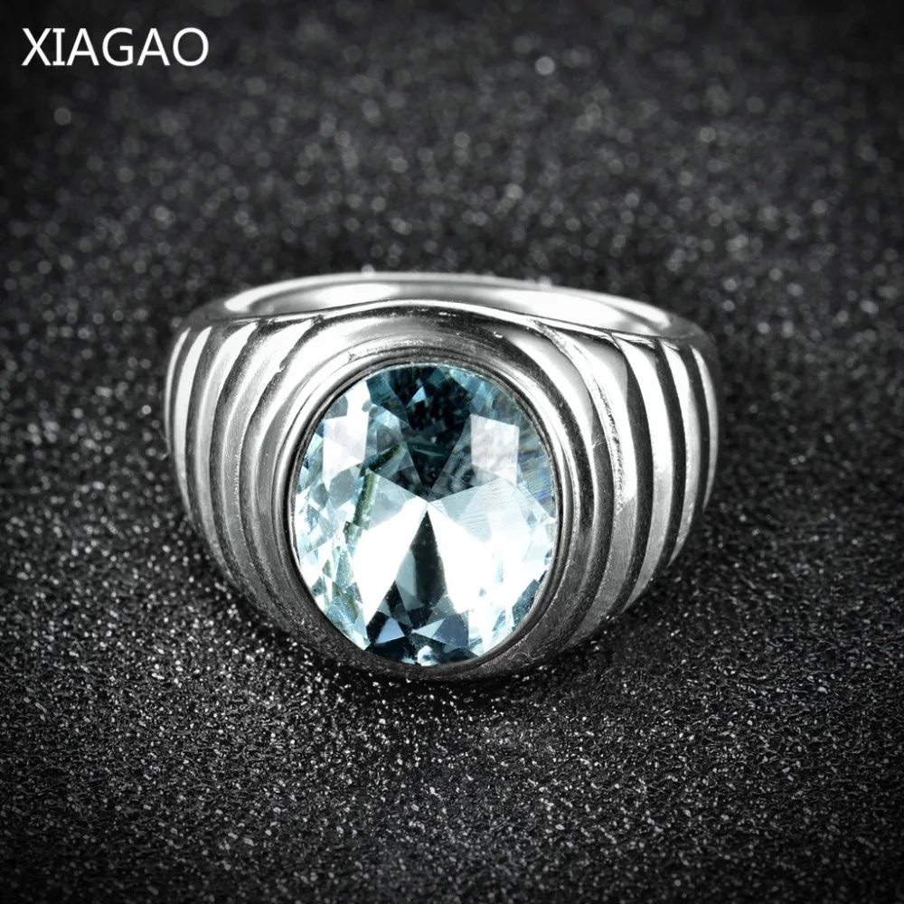 

XIAGAO Vintage punk jewelry exquisite pattern titanium steel Cool mens ring crstal trendy stainless steel wedding gift
