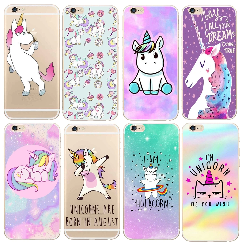 Ultra Thin Soft TPU Gel Silicon Cute Hippo Rainbow Unicorn Horse Case Cover For Apple iPhone 6 6S Transparent Phone Cases |