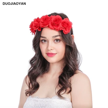 

DUOJIAOYAN artificial flower hair bands for women girls boho headbands festival hair crown wedding brides wreath