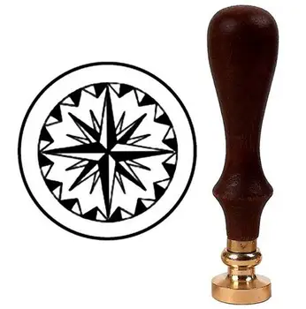 

Wax Seal Stamp with Brown Wood Handle & Round Brass die - Compass