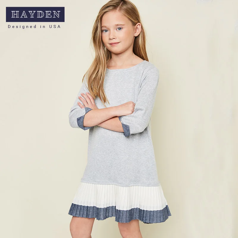 

Top Brand Hayden spring Kids girl dresses 7-14 years girls dress Casual three quarter sleeves kids dresses for girls G2020