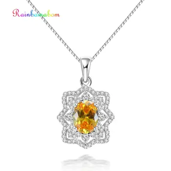 

Rainbamabom Vintage 925 Sterling Silver Emerald Gemstone Birthstone White Gold Pendant Necklace Wedding Women Jewelry Wholesale