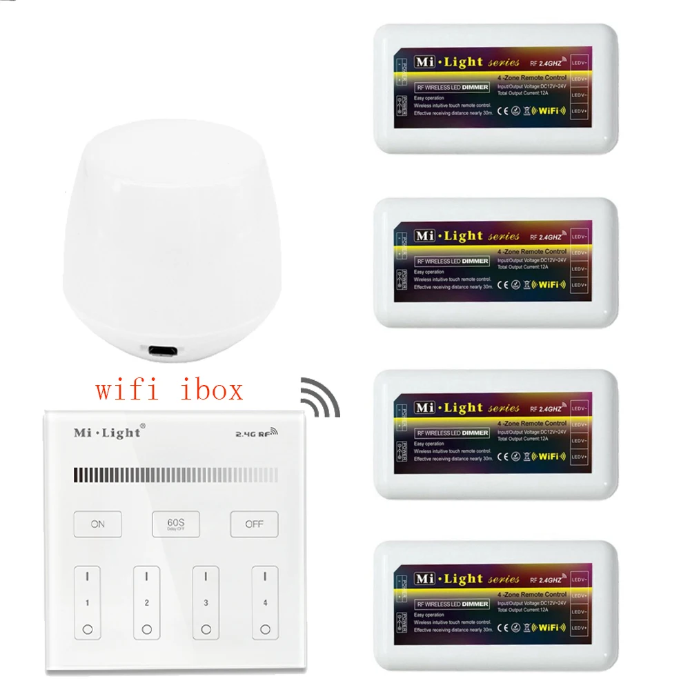 

Mi.light WIFI Ibox Led Controller+2.4G B1 Dimmer Touch Panel Remote+CW/WW Single Color Led Dimmer DC12-24V