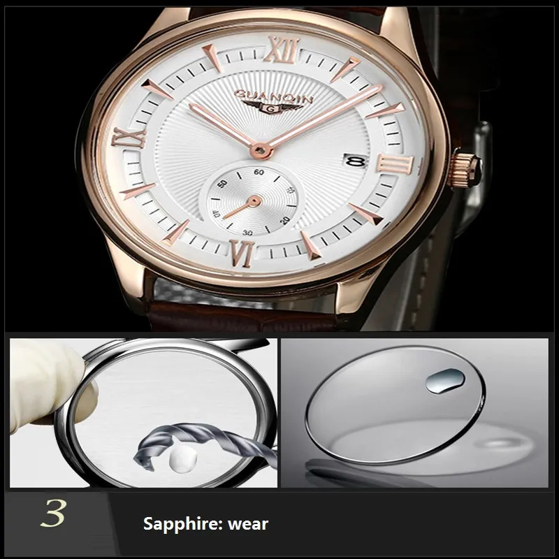 Бренд GUANQIN Для мужчин часы три-контактный моды Повседневное Водонепроницаемый Для мужчин дизайнерские кварцевые часы мужской золотой