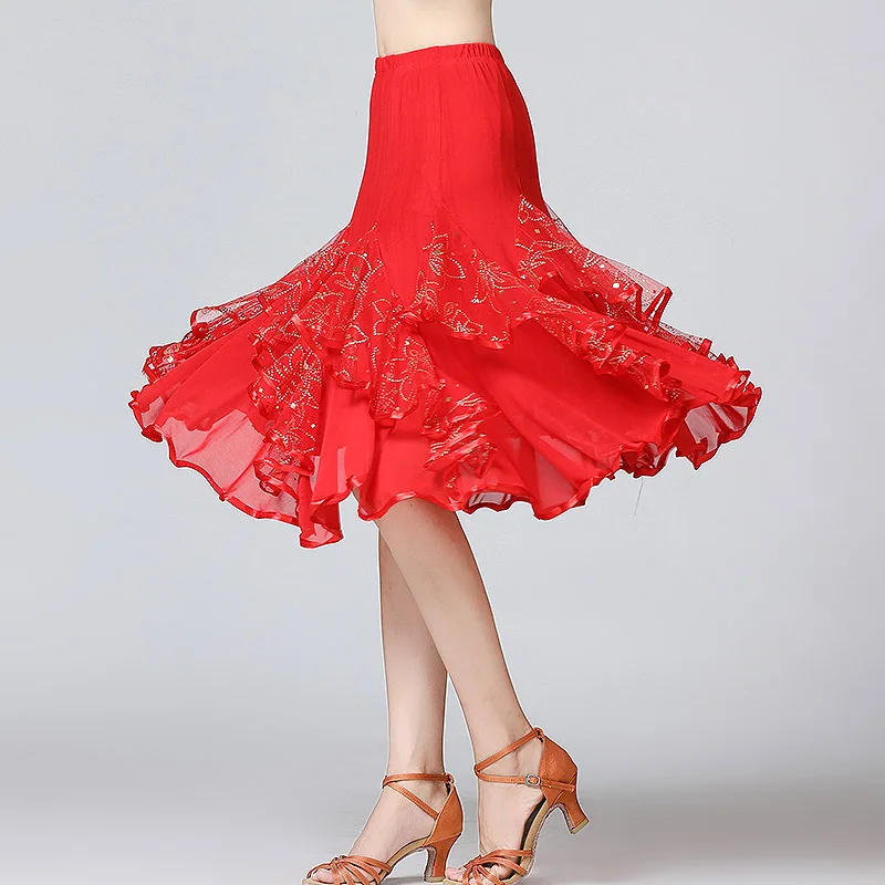 Новые Бальные Танцевальные юбки женские латинские танго современные танцевальные юбки национальный стандарт вальс, фламенко для спортивных танцев платье